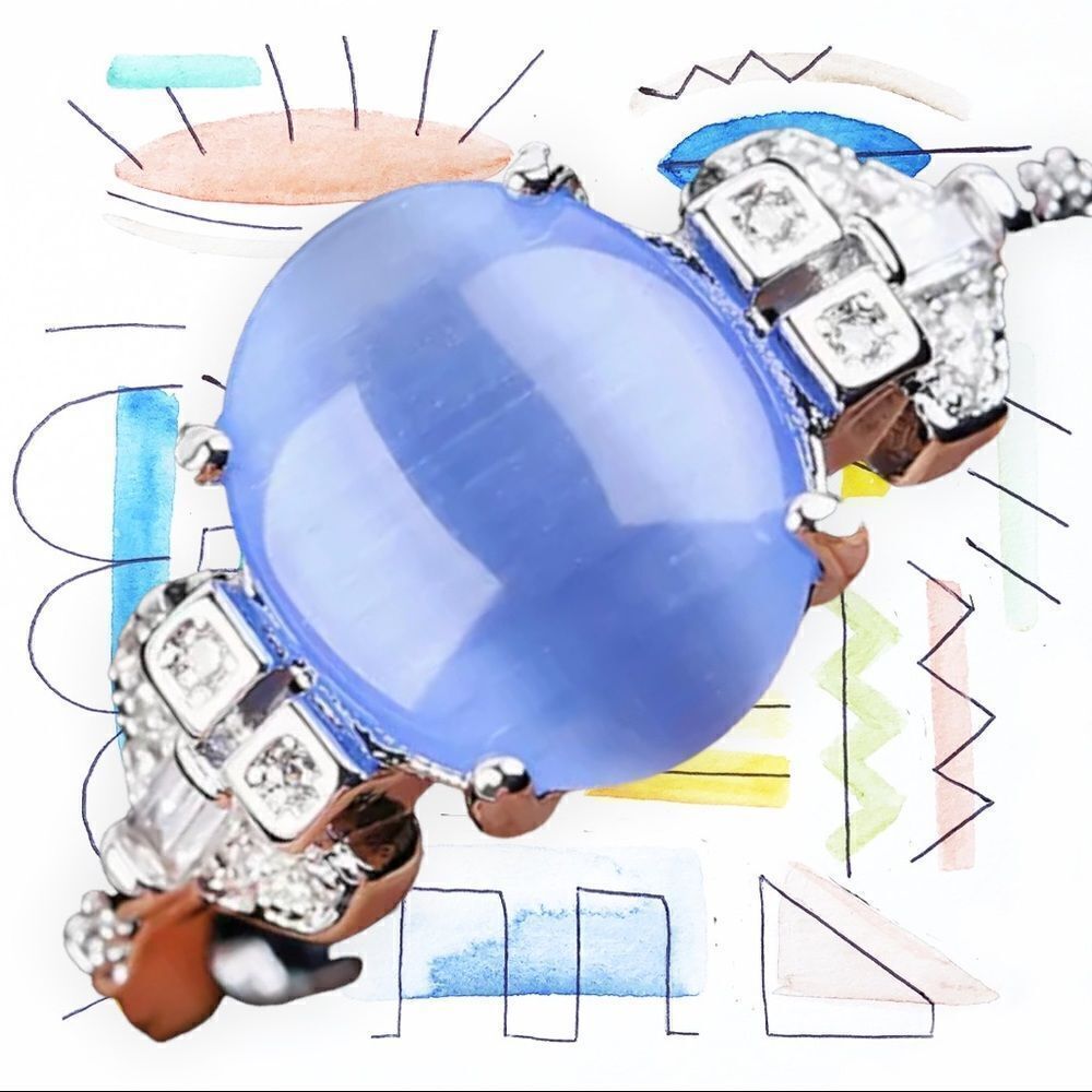 BEAUTIFUL BLUE OCEAN OPAL WHITE GOLD DIPPED ENGAGEMENT RING SIZE 8